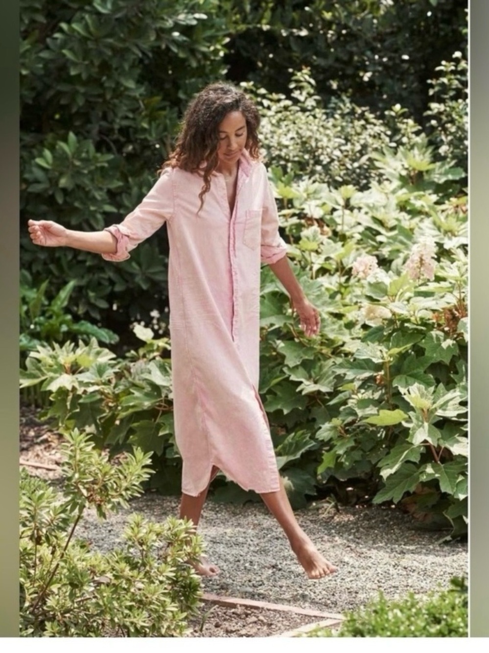 Frank & Eileen Rory Maxi Shirt Dress Mineral Wash Pink Cotton Denim Sz M